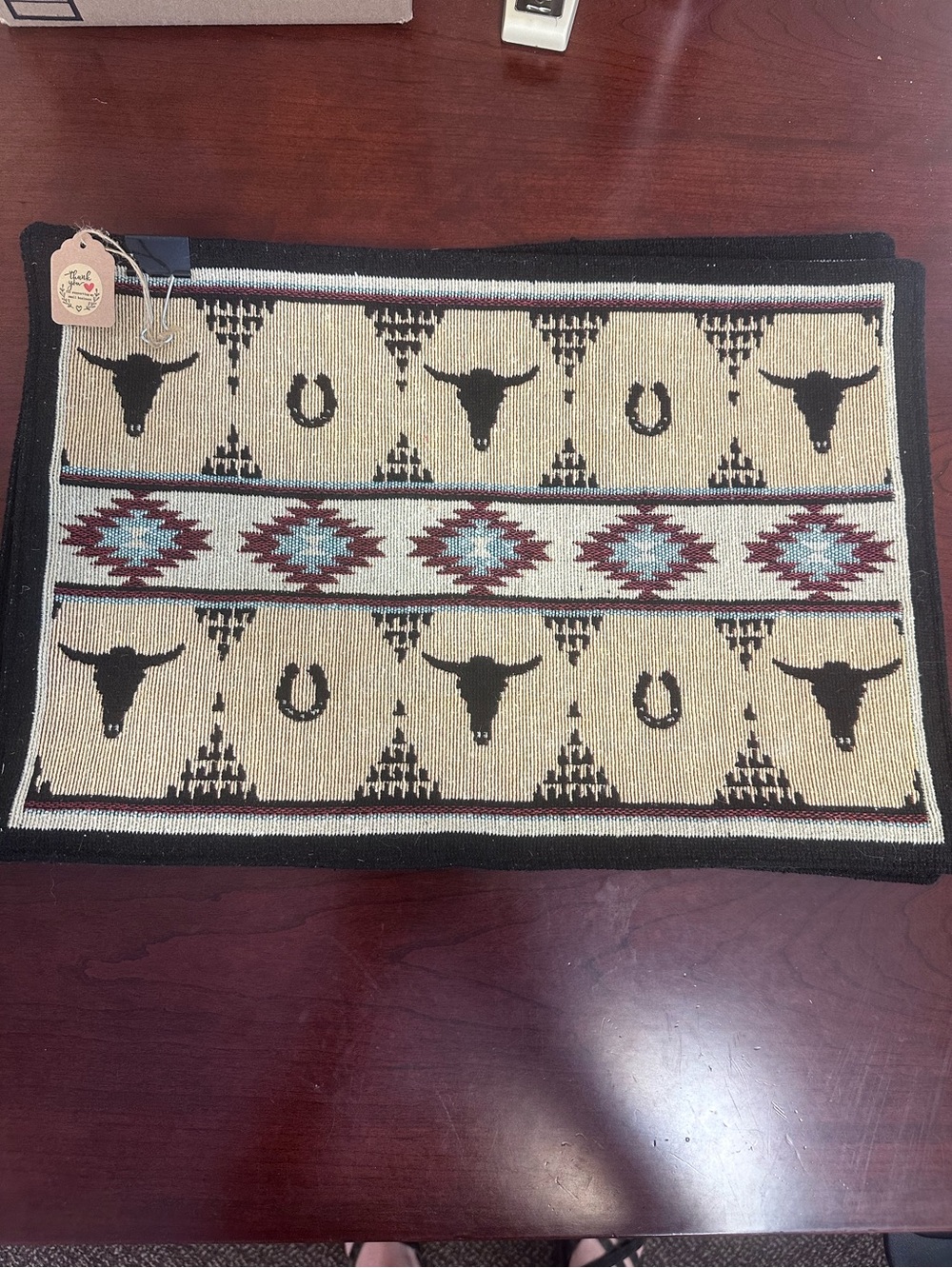 Southwestern Longhorn Rug Placemat - Tan, Black & Turquoise
